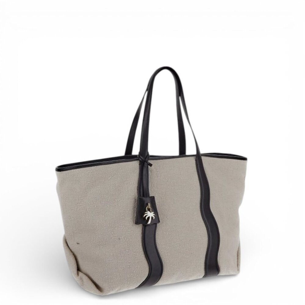 Palm Angels Classic Cabas Tote Bag Canvas Black Leather Trim Palm Charm NWT - Picture 4 of 11